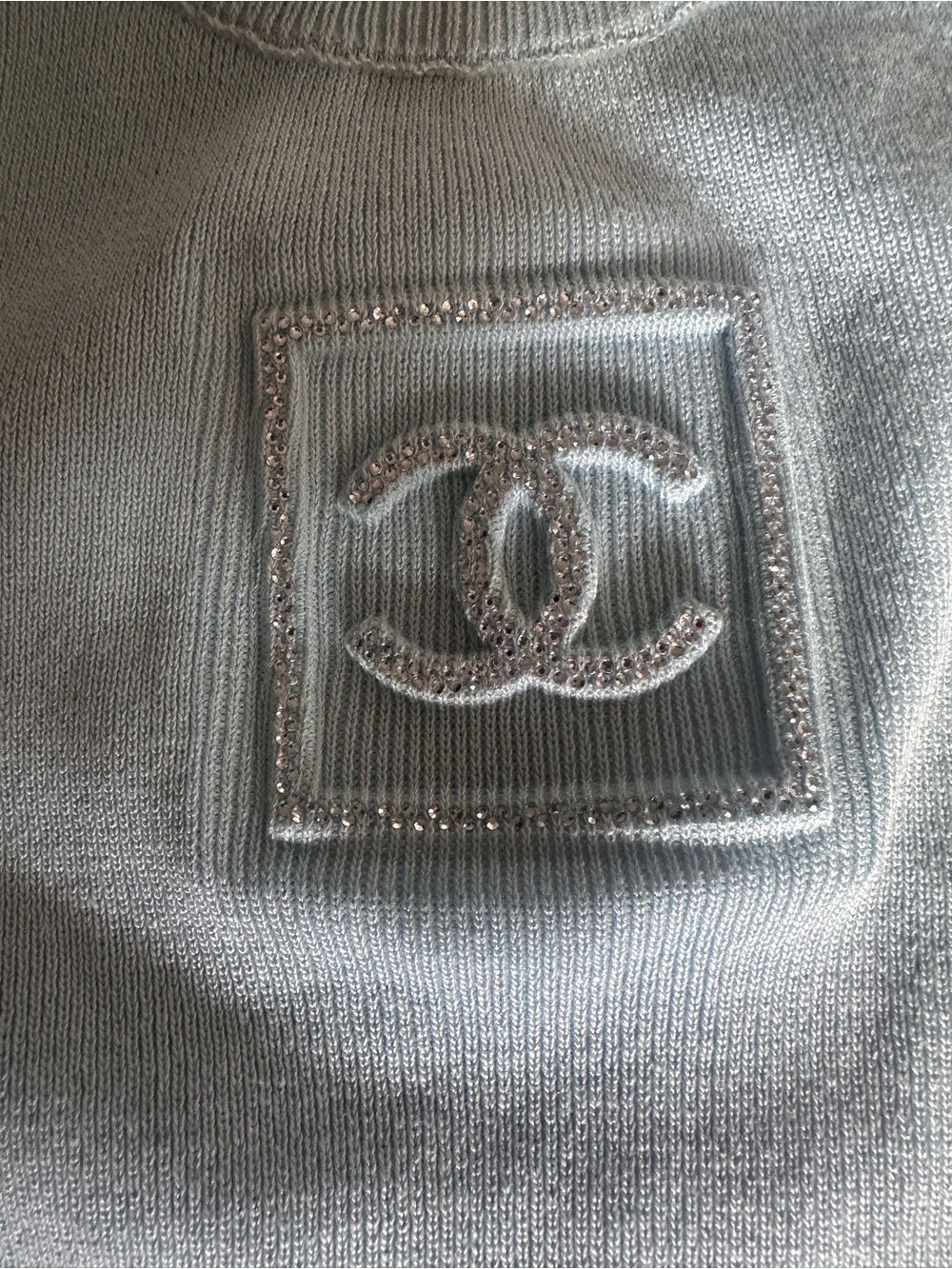 Sky Blue Knit Halter Tank with Embossed CC - Picture 4 of 5